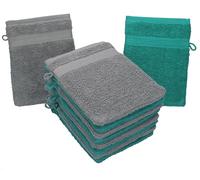 Betz Pack of 10 Wash Glove Mitts PREMIUM 100% Cotton 16x21 cm (emerald green & anthracite grey)