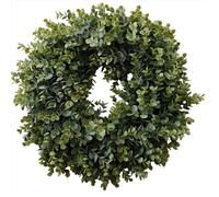 BEU Artificial Plants Eucalyptus Set, 50cm Wreath and 190cm Garland, Natural Foggy White Green, Christmas Decoration