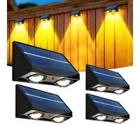 Beuaati Solar Fence Lights Outdoor 4 Pack - Auto Dusk to Dawn LED Wall Lights, IP65 Waterproof Solar Powered Garden Lights, Warm White 3000K for Patio Deck Yard Stairs Porch Balcony
