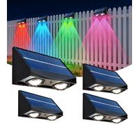 Beuaati Solar Fence Lights Outdoor Garden 4 Pack, IP65 Waterproof, 9 Color Modes Adjustable Solar Wall Lights, Suitable for Patio, Courtyard, Garden Fence, Balcony, Fence, Pool (RGB)