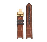 BEUAOCK Compatible With Cartier Pasha Leather Rubber Bottom Strap Special Notch Bracelet 20x12mm Silicone Watchband Men Women Black Blue Brown(Brown-gold B)