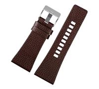 BEUAOCK Leather Watchband Compatible With Diesel Watch Belt DZ7257 1657 4323 7314 7313 7371 Leather Watch Chain Black 22 24 26 28 30 32mm(A-Brown silver,24mm)
