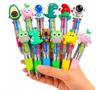 beueyfr Kids Multi Coloured Pens 4 in 1, 12 Pcs Mini Cute Cartoon Ballpoint Pens, Retractable Coloured Pens for School, Party Bag Fillers for Kids, Classroom Rewards, End of Term Gifts
