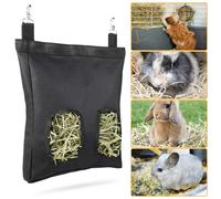 beueyfr Rabbit Hay Feeder Bag, Guinea Pig Hay Feeder Holder，Black Hanging Feeding Hay for Small Animals 600D Oxford Cloth Fabric