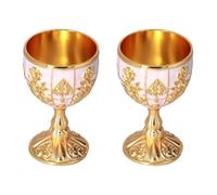Beufee 2Pcs Gold Goblet Cup, Vintage Metal Embossed Wine Cup Handmade Short Wine Goblet Embossed Wine Liqueur Shot Glass for Home Bar(02)
