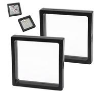 Beufee 2PCS Mini Shadow Box, Portable Transparent Pe Film Floating Frame Jewelry Box 3D Floating Frame Display Stand for Rings Black