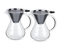Beufee 2PCS Pour Over Coffee Maker, Stainless Steel Filter Coffee Pot Manual Borosilicate Glass Hand Drip Coffee Maker with Scale Stainless Steel Drip Filter 13.5oz/400ml