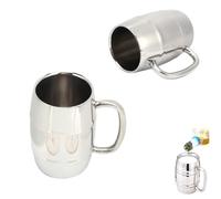 Beufee 2Pcs Stainless Steel Beer Mug, Metal Double Wall Beer Mug Barrel Beer Mug Travel Cup with Handle Coffee Cup for Hot Cold Drinks