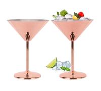 Beufee 2Pcs Stainless Steel Martini Glasses, Metal Martini Glasses Rose Gold Cocktail Glass Metal Wine Goblet for Bar Drink Martini 220ml