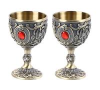 Beufee 2PCS Wine Goblet Metal Wine Glass, Vintage Chalice Goblet Vintage Gold Goblet Copper Wine Goblet Small Chalice Cup Medieval Wine Glasses Zinc Alloy Flower Embossed Shot Glasses (Bronze)