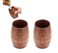 Beufee 2PCS Wooden Beer Mug, Wooden Beer Cup Wood Barrel Shaped Wood Drinking Cup Tea Cup Handmade Tea Cups Coffee Cups