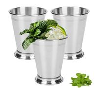 Beufee 3PCS Mint Julep Cups, 13.5oz/400ml Stainless Steel Vintage Mint Julep Unbreakable Metal Drinking Tumblers Cocktail Cups Mixed Drinks Bar Beer Mug Stainless Steel Cups Silver Cup for Beer Juice
