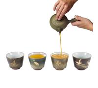 Beufee 4 Pcs Ceramic Kung Fu Tea Cup, Japanese Tea Cup Retro Tea Mugs in Chinese Kung Fu Tea Heat Sake Mugs Set with Box for Drinking(02)