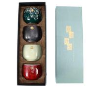 Beufee 4 Pcs Ceramic Tea Cup, Chinese Kung Fu Tea Cup Japanese Retro Tea Mugs in Sake Mugs Set with Box for Drinking(01)