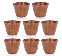 Beufee 8pcs Wooden Tea Cups, Japanese Tea Cups for Drinking, Small Handmade Wood Water Mug 50ml Wood Heat Insulation