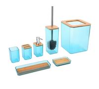 Beufee Bathroom Accessory Set, 7PCS Toilet Set Bathroom Toothbrush Holder Set Soap Box Toothbrush Cup Hand Washing Bottle Trash Bin Toilet Brush (Green)