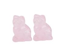 Beufee Cat Ornament, 2 Pack Rose Quartz Cat Statue Crystal Cat Figurine Ornaments Carved Crystals and Stones for Living Room,Cat Gifts for NewYear Cat Themed Gifts, 3.5 x 2.5 x 1.5cm, Pink