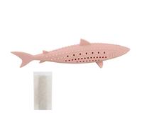 Beufee Cat Teething Toys, Refillable Catnip Toys Silicone Chewing Fish Shape Toothbrush Catnip (Pink)