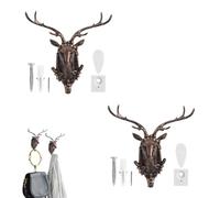 Beufee Coat Rack,2PCS Vintage Cast Iron Deer Antlers Wall Mounted Hooks Stag Head Wall Mount Wall Hooks Unique Towel Hooks Decorative Hooks for Coats Jackets Hat (Deer Head (Antique Gold))