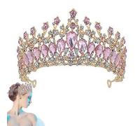 Beufee Crystal Crowns, Queen Crown Bride Alloy Rhinestone Crown Hair Accessories for Prom Costume Party Pink and Gold