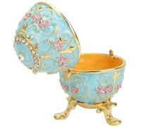 Beufee Egg Style Trinket Box, Hand Painted Enameled Egg Metal Ring Holder for Jewelry Decorative Hinged Enamel Trinket Box Unique Gift for Home Decor, 8 * 6cm