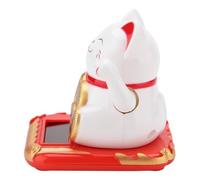 Beufee Lucky Cat, Waving Cat Chinese Lucky Cat Lucky Cat Good Luck Cat Cute Solar Waving Cat Maneki Neko Solar Powered Welcoming Cat Small Feng Shui Decoration(White)