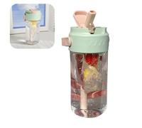 Beufee Reusable Plastic Water Bottles, 800ml Cute Straw Fruit Infuser, Easy to Carry, Large Capacity, Tea Water Separation, Easy to Drink, Nice Appearance, Green