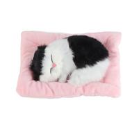 Beufee Sleeping Cat on Pad Doll Toy, Cute Mini Kitten on Pad with Meows Sounds Decor Hand Toy Gift Decorations Stuffed Toys for Kids Boys Girls (Activated carbon black and white cat)