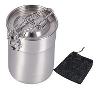 Beufee Stainless Steel Camping Pot, 1L Outdoor Coffee Maker Cup French Press Coffee Maker Camping Cooking Pot with Foldable Handle Lid for Hiking