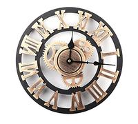 Beufee Vintage 30cm Round Steampunk Wall Clock with Moving Gears, Bronze Color, Easy to Read and Install, Battery Operated