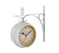 Beufee Vintage Double Sided Wall Clock, Retro White Round Wall Hanging Garden Clocks Outdoor Central Station Wall Clock Hanging Clock for Décor