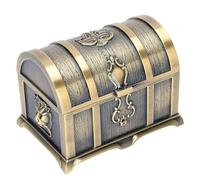 Beufee Vintage Jewellery Box Organiser, Rectangular Treasure Chest Mini Bronze Jewellery Box Ring Earrings Small Case for Women(M)