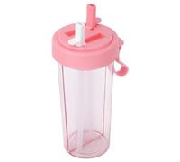 Beufee Water Bottle, Dual Use Water Portable Large Capacity Straw Bottle Clear Dual-use Drink Cup Travel Sport Cup with 2 Straw 21oz(Pink)