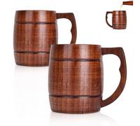 Beufee Wood Beer Mug with Handle, 13.5oz Handmade Wooden Beer Mug Wooden Drinking Cup Wood Coffee Cup Great Beer Gift Ideas Wooden Beer Tankard for Men Vintage Bar Accessories