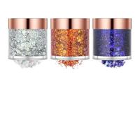 Beugo 3 Color Body Glitter, Chunky Glitter Set（Orange-red + Silver + Blue）