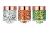 Beugo 3 Color Body Glitter, Chunky Glitter Set（Orange-red + Silver + Green）