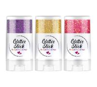 Beugo Body Glitter Stick, 16ml Chunky Mermaid Sequins Body Glitter Gel, Holographic Hair Glitters, Shimmer Face Paint Stick for Festival Rave Halloween Glitter Makeup（Purple + Bright Pink + Gold)