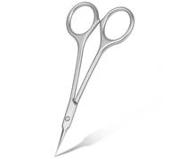 Beugo Nail Scissors, Professional Stainless Steel Cuticle Nail Scissors Curved Shape Multipurpose Dead Skin Scissor Manicure for Trimming Eyebrows, Nose Hair, Finger & Toe Care,A-Silver