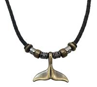 Beulous Men Women's Whale Tail Pendant Necklace with Black Braided Leather Cord, Vintage Tribal Boho Hipppie Style