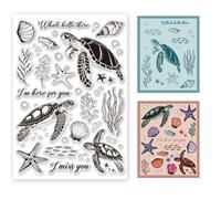BEUNITONE 11.7 x 8.3 inch A4 Silicone Rectangular Sea Turtle Stamp Set for Card Making, Marine Organism Stamps