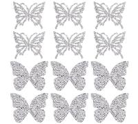 BEUNITONE 12 Pcs Rhinestone Butterfly Iron on Patches for T Shirt 2 Styles Butterfly Rhinestone Embroidery Patches Iron/Sew on Butterfly Crystal Appliques Clothing Sticker DIY Clothing Decoration