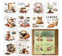 BEUNITONE 12 Sheets Coffee Pattern Rub on Transfers for Crafts and Furniture, 5.5"x 5.5" Vintage Watercolor Window Transfer Stickers for DIY Crafts Decor, Decoupage Paper for Furniture Cabinet Decals