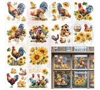 BEUNITONE 12 Sheets Rooster Pattern Rub on Transfers for Crafts and Furniture, 5.5"x 5.5" Watercolor Window Transfer Stickers for DIY Crafts Decor, Decoupage Paper for Furniture Glass Decals