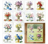 BEUNITONE 12 Sheets Vase Floral Rub on Transfers for Crafts and Furniture, 5.5"x 5.5" Vintage Watercolor Window Stickers for DIY Crafts Decor, Decoupage Paper for Furniture Glass Wood Cabinet Decals
