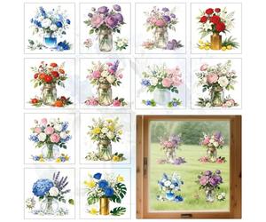 BEUNITONE 12 Sheets Vase Floral Rub on Transfers for Crafts and Furniture, 5.5"x 5.5" Vintage Watercolor Window Stickers for DIY Crafts Decor, Decoupage Paper for Furniture Glass Wood Cabinet Decals