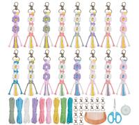 BEUNITONE 16Pcs Colorful Daisy Keychain Making Kit with Instruction, Adult Boho Macrame Cord Keychain DIY Craft Supplies Kits for Beginners, Elegant Daisy Keychains Decoration for Phone, Car, Key
