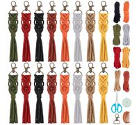 BEUNITONE 16Pcs Colorful Keychain Making Kit, Adult Boho Macrame Cord Keychain Craft Kits with DIY Keychains Macrame Supplies Kits, Key Chain Making Kit Easy Crafts for Adults Women Keychains Decor