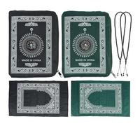 BEUNITONE 2 Pack Travel Prayer Mat with Beads, Portable Muslim Prayer Rug, Waterproof Polyester Worship Mat for Ramadan Gifts Travel and Outdoor Use, Black and Green