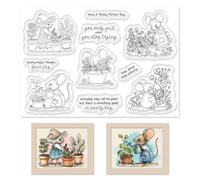 BEUNITONE 2 Pcs Cute Mouse Garden Planting Flowers Clear Stamps for Scrapbooking DIY Crafting Animals Stamps and Cutting Dies for Card Making Garden Friends Clear Stamps Cut Dies Set Happy