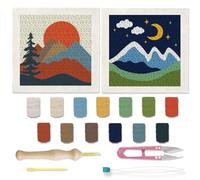 BEUNITONE 2 Sets Camping Theme Punch Needle Embroidery Kit for Beginners, Includes Frame & Instructions, Sun and Moon Stamped Pattern Art for Wall Decoration, Adult DIY Craft 9.4" x 9.4"